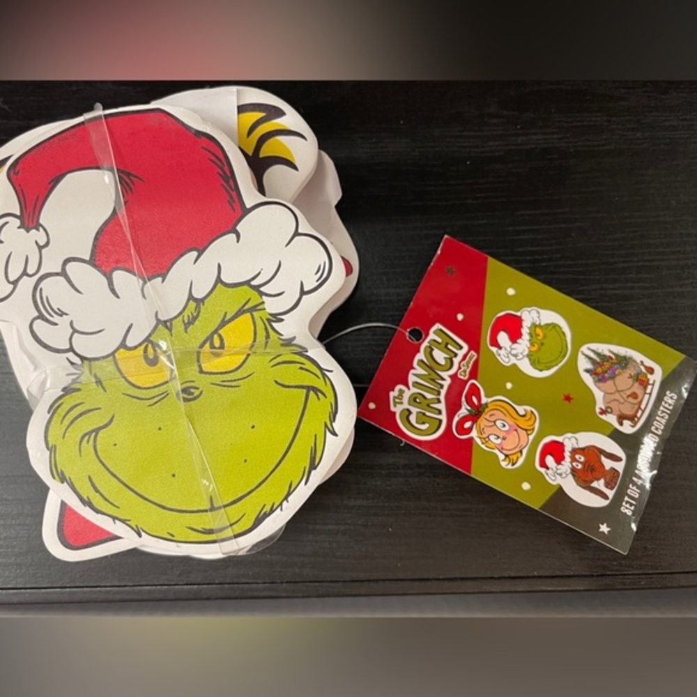 The Grinch Christmas Ceramic Coasters Set of 4, each one different NWT